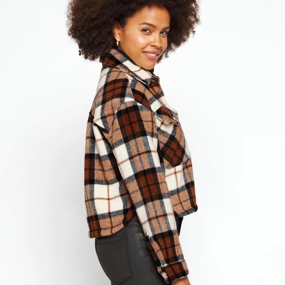 Blank NYC Plaid Cropped Shacket Shirt Jacket in All The Best Size Small - Picture 5 of 15